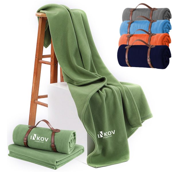 Soft Polyester Fleece Blanket with Carrying Strap