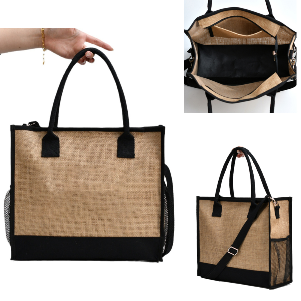 Versatile Jute Tote Bag with Removable Strap - Image 2
